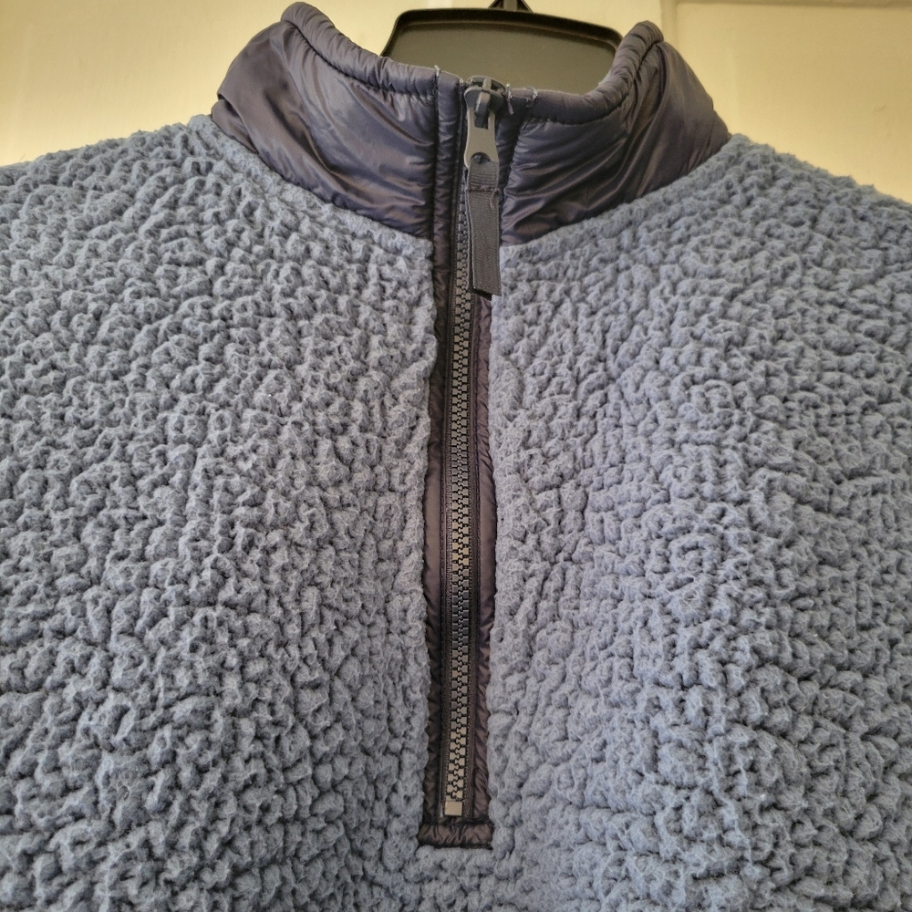 Aerie Denim Blue Long Sleeve Quarter Zip Sherpa Pullover Fleece Size XL - Picture 6 of 10